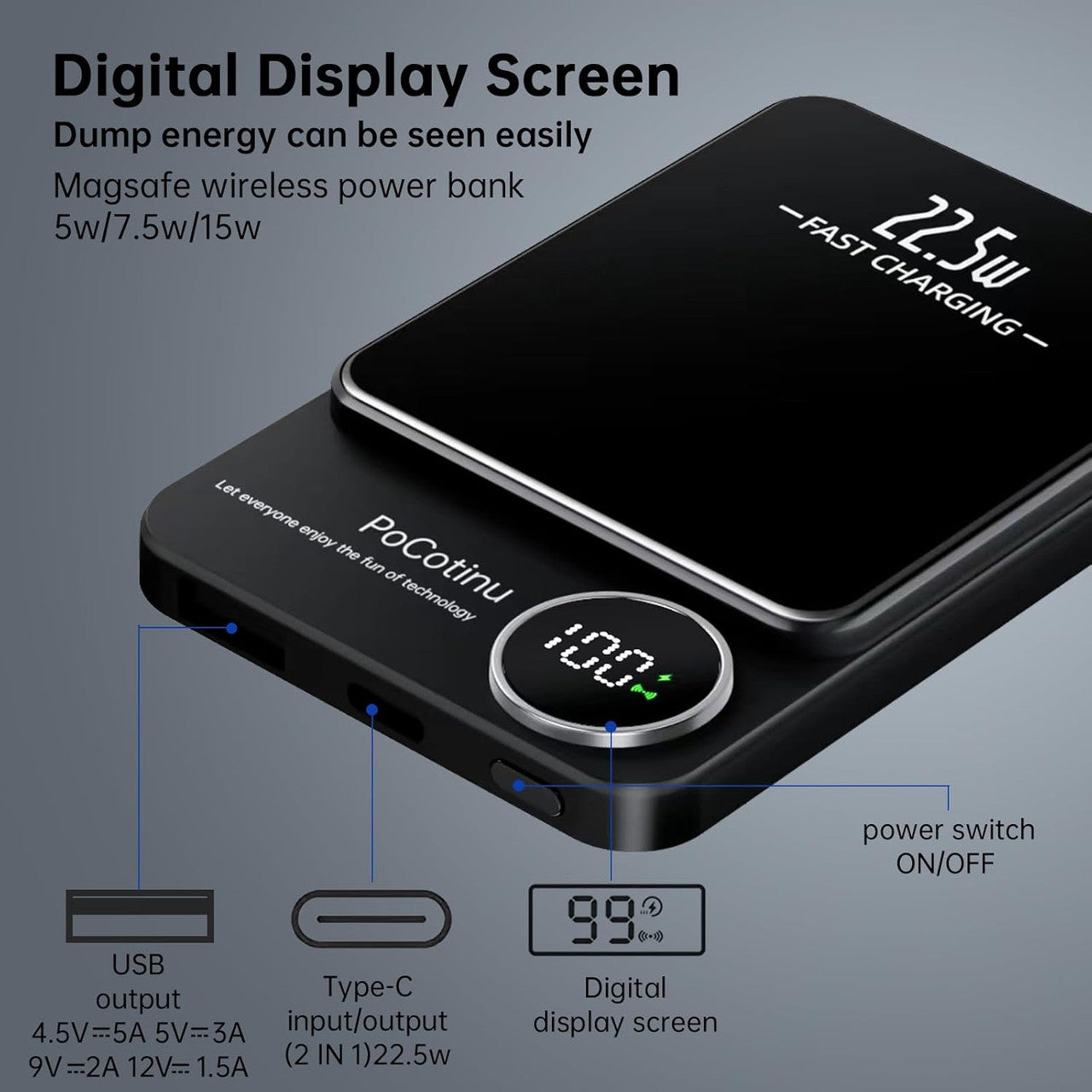 22.5 W Ultra-thin Magnetic Power Bank